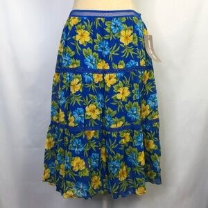 JONES NEW YORK Skirt Floral Cotton Lace Tiered Lined Elastic Waist Mid-Calf Sz M
